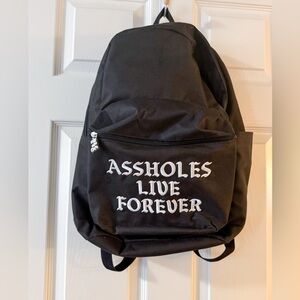 NWOT Assholes Live Forever Black Graphic Streetwear Backpack Edgy Padded Straps